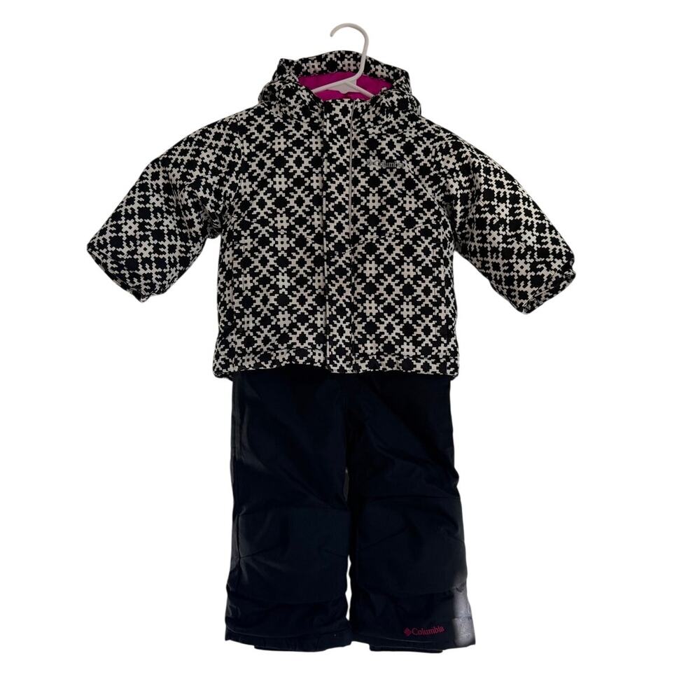 Columbia Toddler 2-Piece Snow Suit Jacket & Bibs, 2T, Black White Pink, OUTGROWN